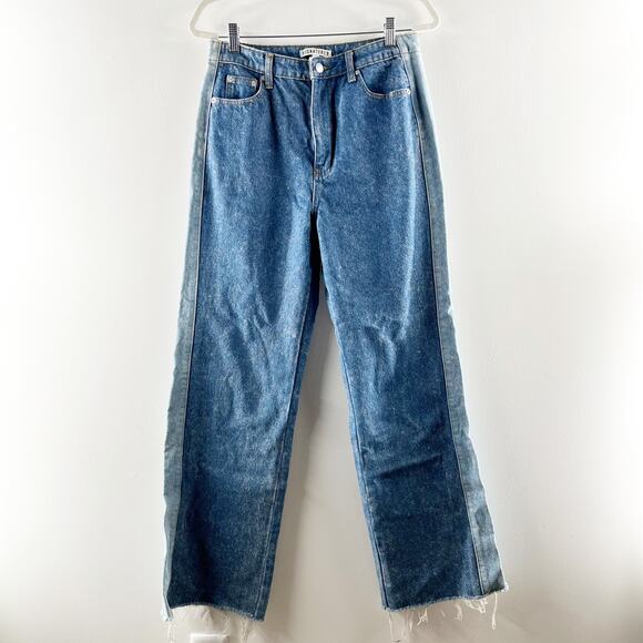 Signature 8 Two-Tone Cotton High Waisted Straight Leg Jeans Blue Large - Picture 1 of 6